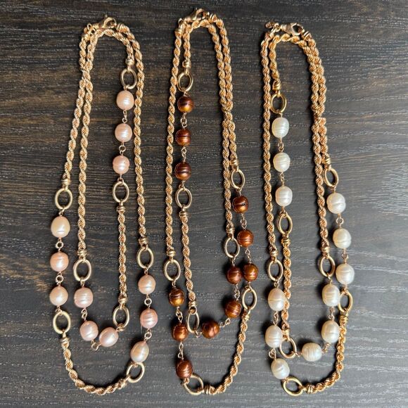 Honora Bronze Pearl Necklace Set Ivory Blush & Chocolate Freshwater Pearl Chains - Picture 2 of 16